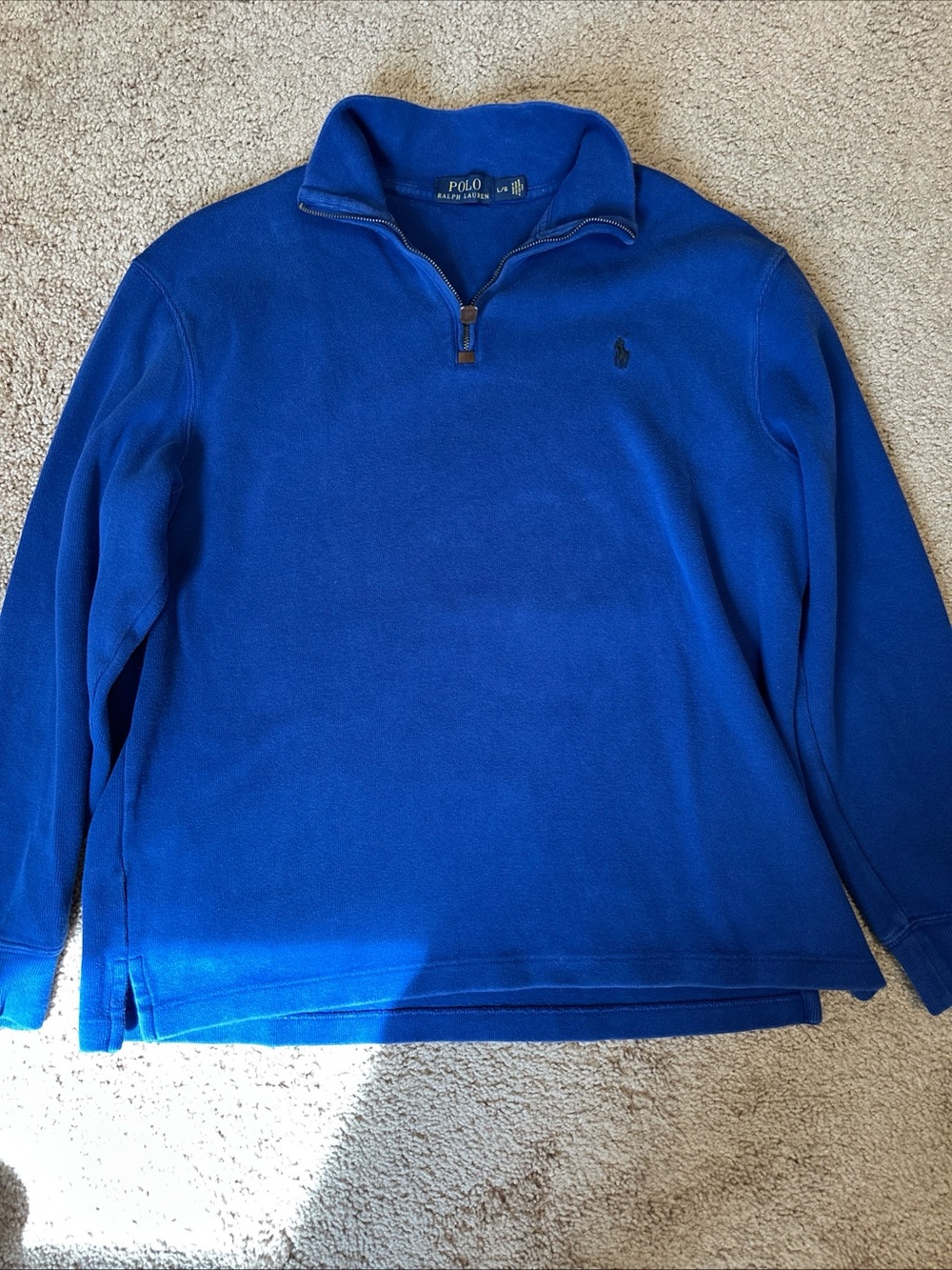 Polo Ralph Lauren Royal Blue Quarter Zip Size Large With Black Pony Logo
